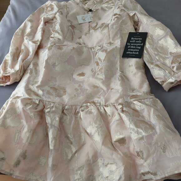 Gold & Ivory Tuckernuck Champagne Fil Coupe Palmerston Dress New With Tags XS - Picture 4 of 5